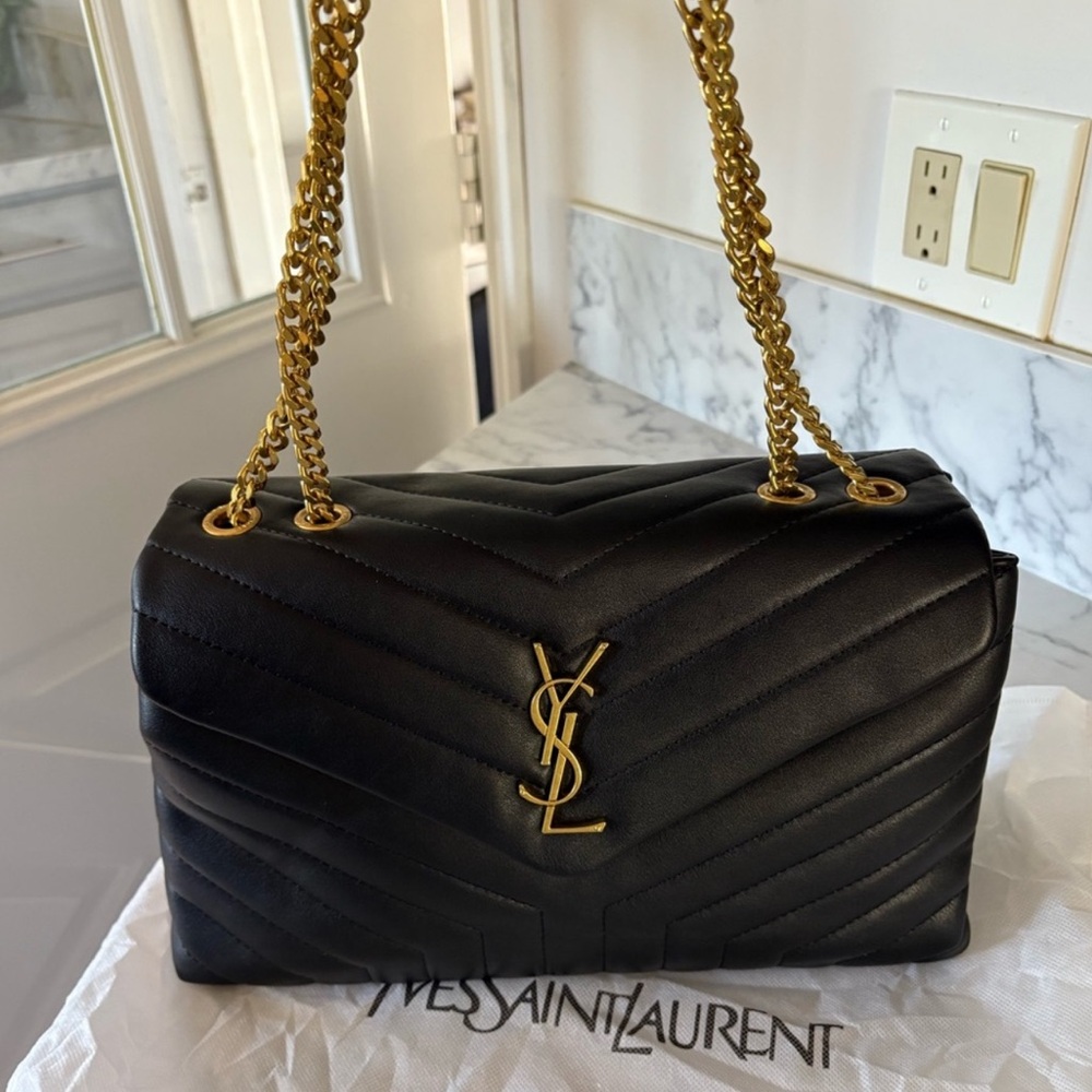 YSL Black Quilted Shoulder Bag with Gold Chain